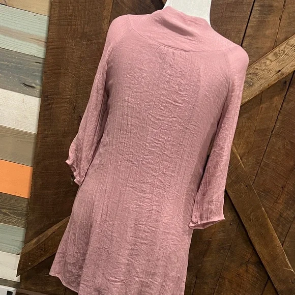 Dusty Rose Bohemian Crochet Lace Mini Dress Tunic L - Picture 6 of 8